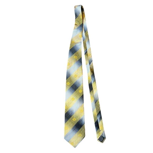 Gianni Versace Stripped Medusa Yellow Gray Silk Twill Tie - Picture 7 of 11